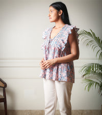 Blush Meadow Ruffle Pink Handblock Printed Top