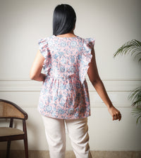 Blush Meadow Ruffle Pink Handblock Printed Top