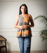 Sunset Hues Boho Handblock Printed Peplum Cotton Top