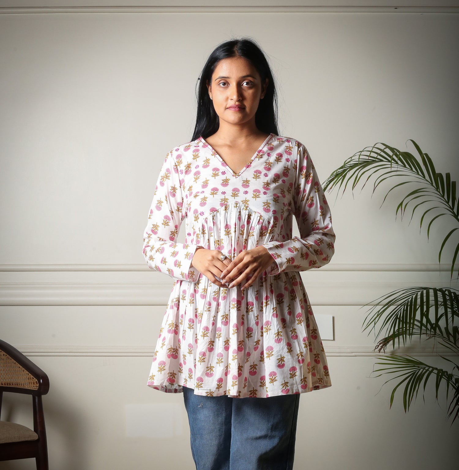 Blossom Breeze Cotton Traditional Printed Tunic