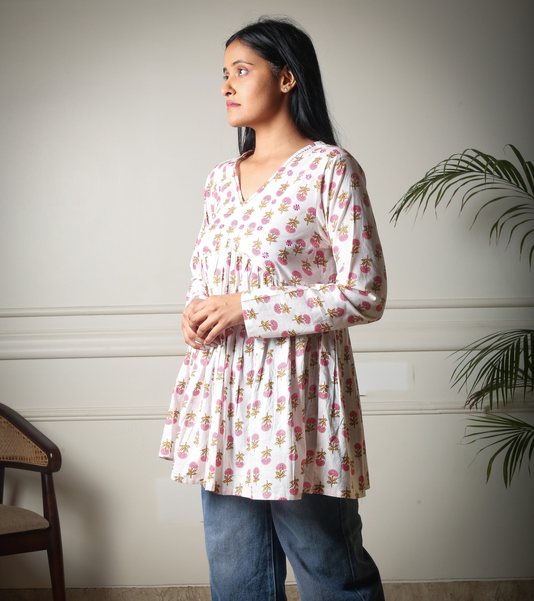 Blossom Breeze Cotton Traditional Printed Tunic
