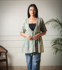Meadow Charm Handblock Printed Floral Cotton Overlay Shrug
