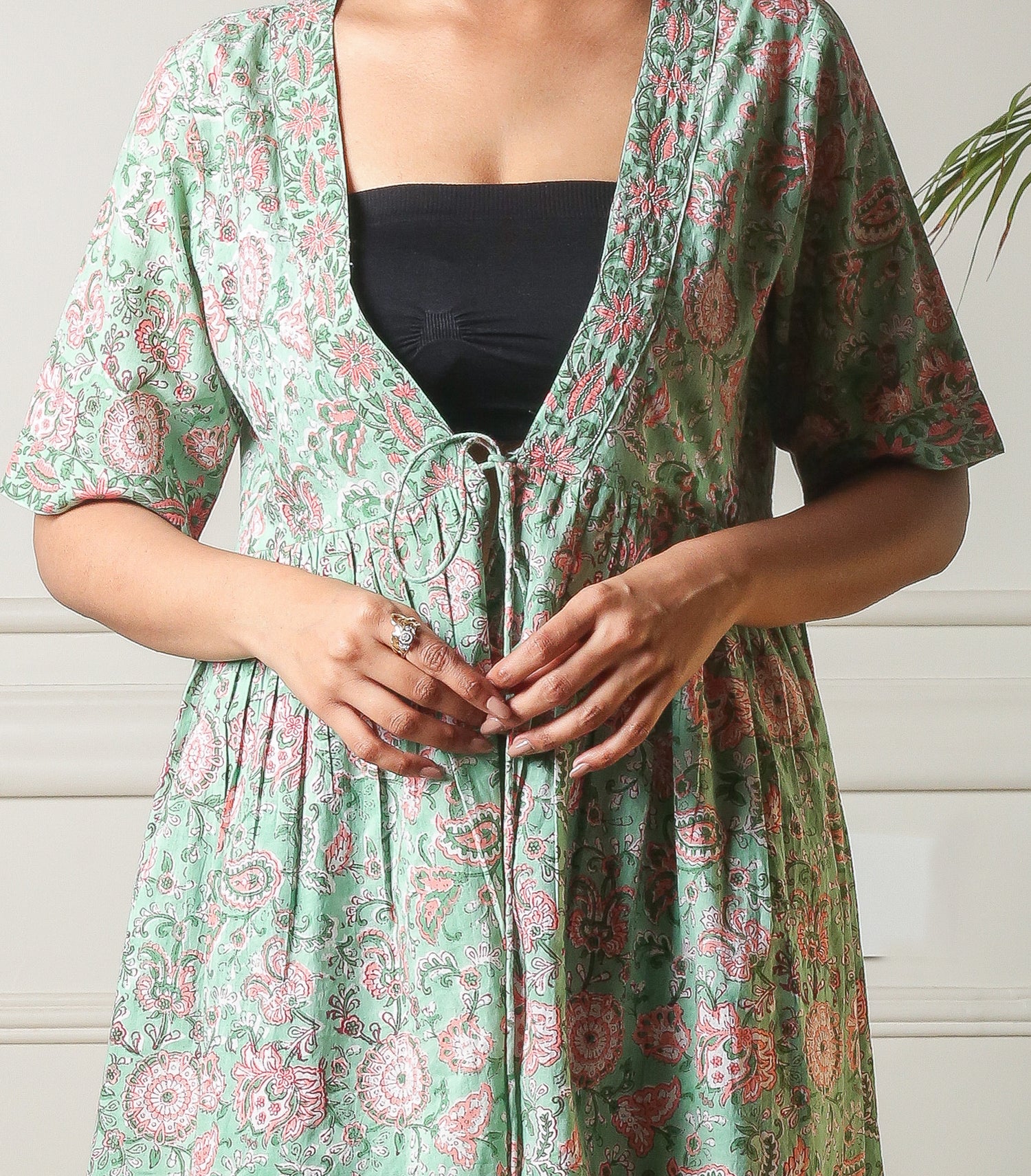 Meadow Charm Handblock Printed Floral Cotton Overlay Shrug