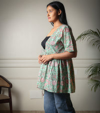 Meadow Charm Handblock Printed Floral Cotton Overlay Shrug