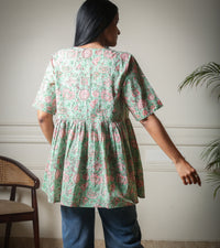 Meadow Charm Handblock Printed Floral Cotton Overlay Shrug