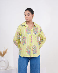 Lime Bloom Stripe Pure Cotton Shirt