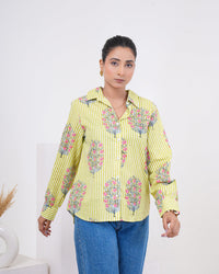 Lime Bloom Stripe Pure Cotton Shirt