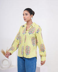 Lime Bloom Stripe Pure Cotton Shirt