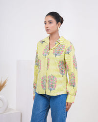 Lime Bloom Stripe Pure Cotton Shirt