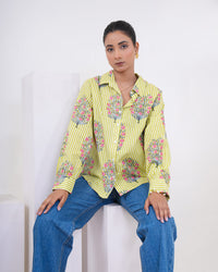 Lime Bloom Stripe Pure Cotton Shirt