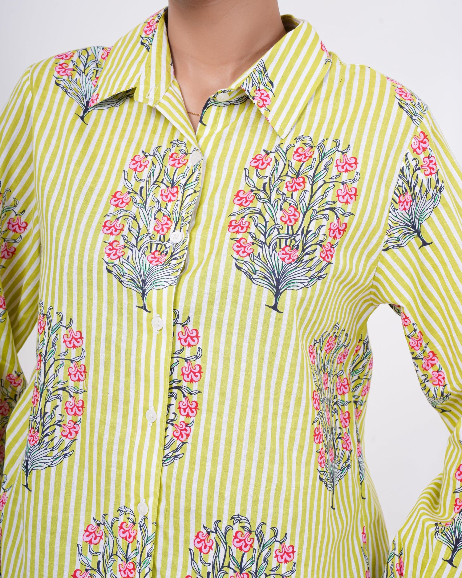 Lime Bloom Stripe Pure Cotton Shirt