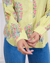 Lime Bloom Stripe Pure Cotton Shirt