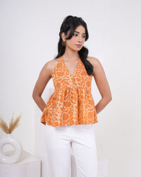 Sunset Bloom Halter Neck Pure Cotton Top