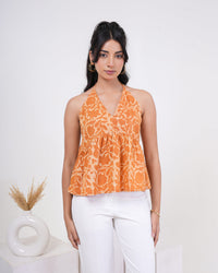 Sunset Bloom Halter Neck Pure Cotton Top