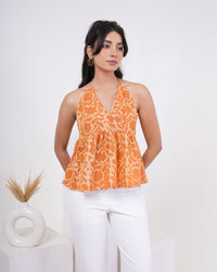 Sunset Bloom Halter Neck Pure Cotton Top