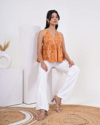 Sunset Bloom Halter Neck Pure Cotton Top