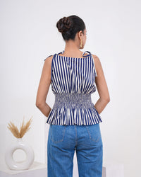 Midnight Breeze Stripe Pure Cotton Smocked Top
