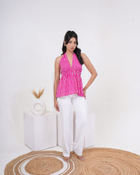 Pink Mirage Stripe Pure Cotton Halter Top