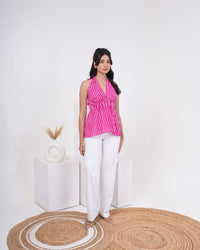 Pink Mirage Stripe Pure Cotton Halter Top