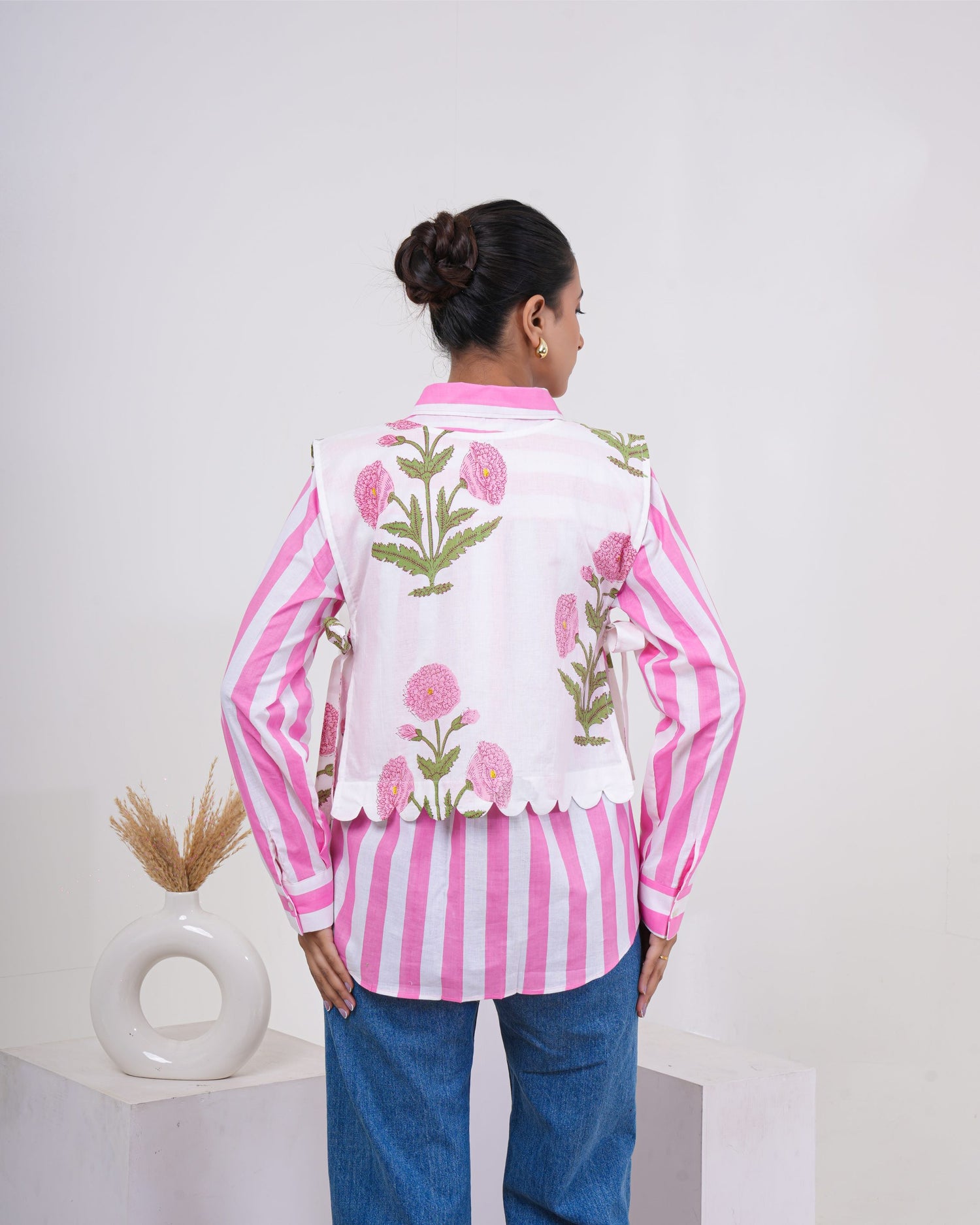 Blush Bloom Stripe Layered Pure Cotton Shirt