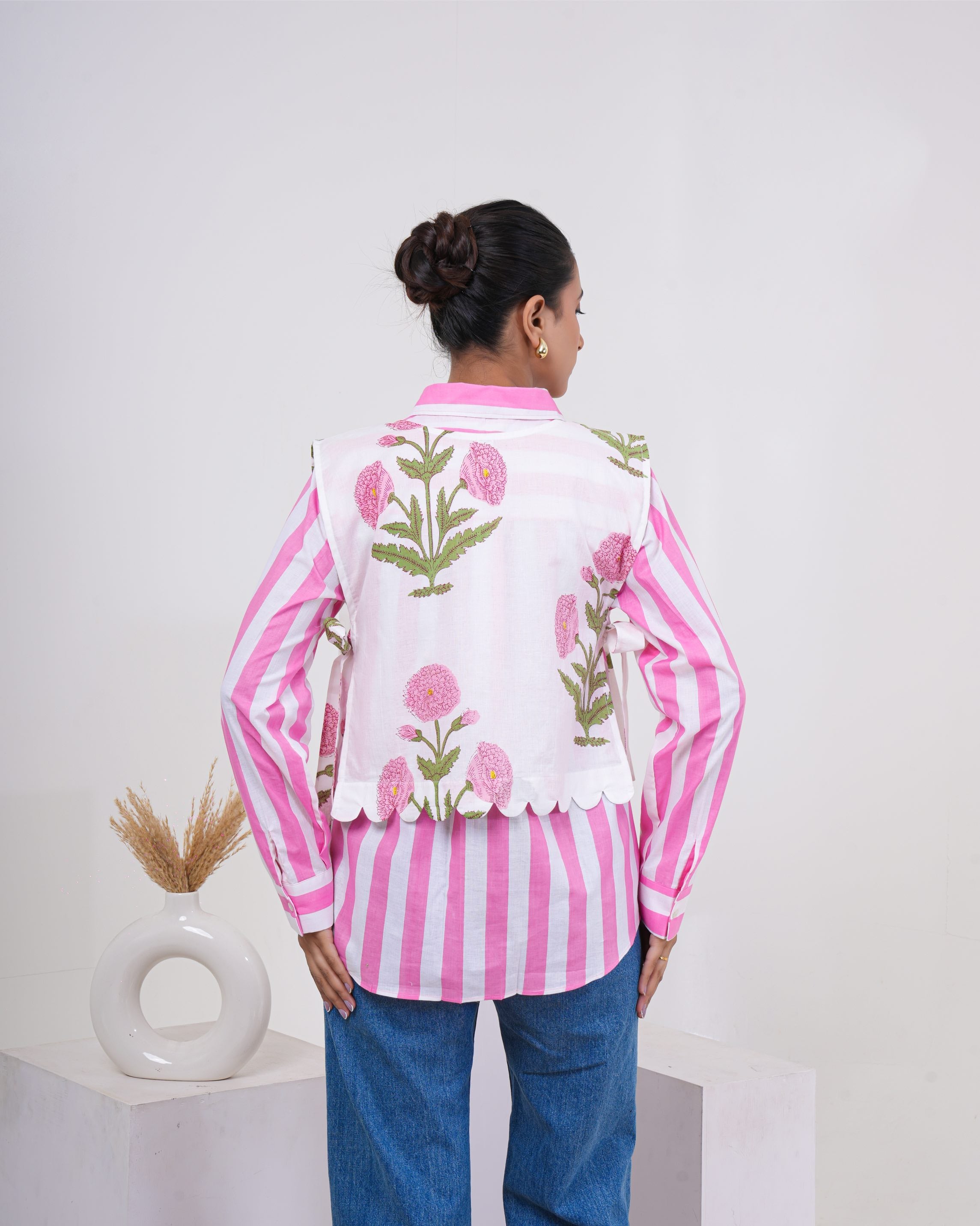 Blush Bloom Stripe Layered Pure Cotton Shirt