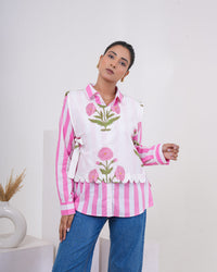 Blush Bloom Stripe Layered Pure Cotton Shirt