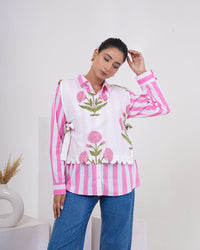 Blush Bloom Stripe Layered Pure Cotton Shirt