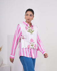 Blush Bloom Stripe Layered Pure Cotton Shirt