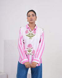 Blush Bloom Stripe Layered Pure Cotton Shirt