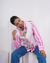 Blush Bloom Stripe Layered Pure Cotton Shirt