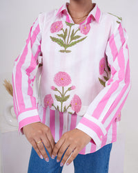 Blush Bloom Stripe Layered Pure Cotton Shirt