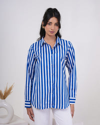 Azure Tide Stripe Pure Cotton Women’s Shirt