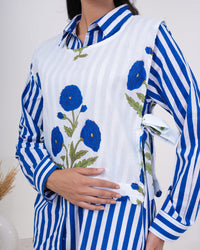 Azure Bloom Stripe Layered Pure Cotton Shirt