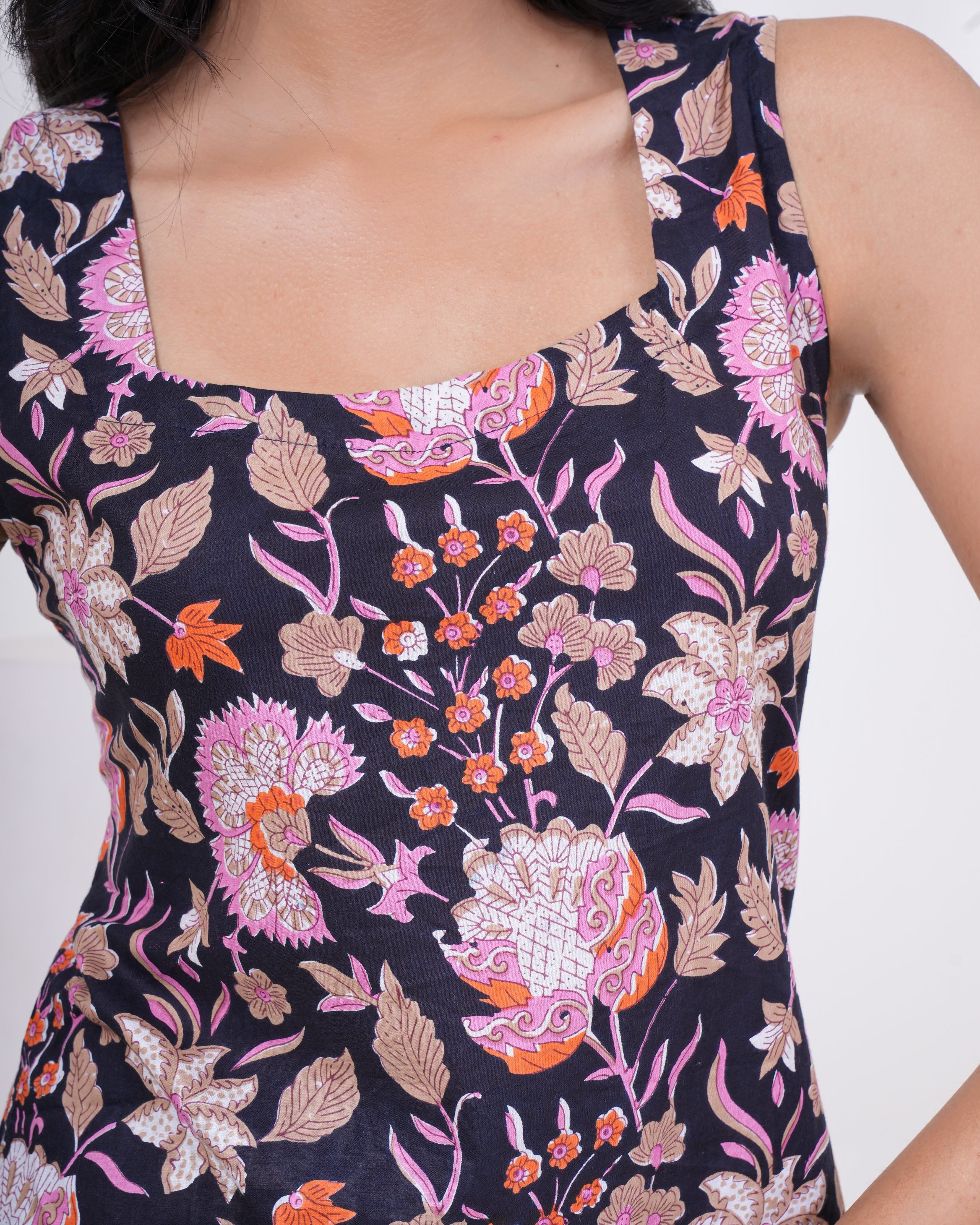 Midnight Garden Lace-Up Pure Cotton Kurti
