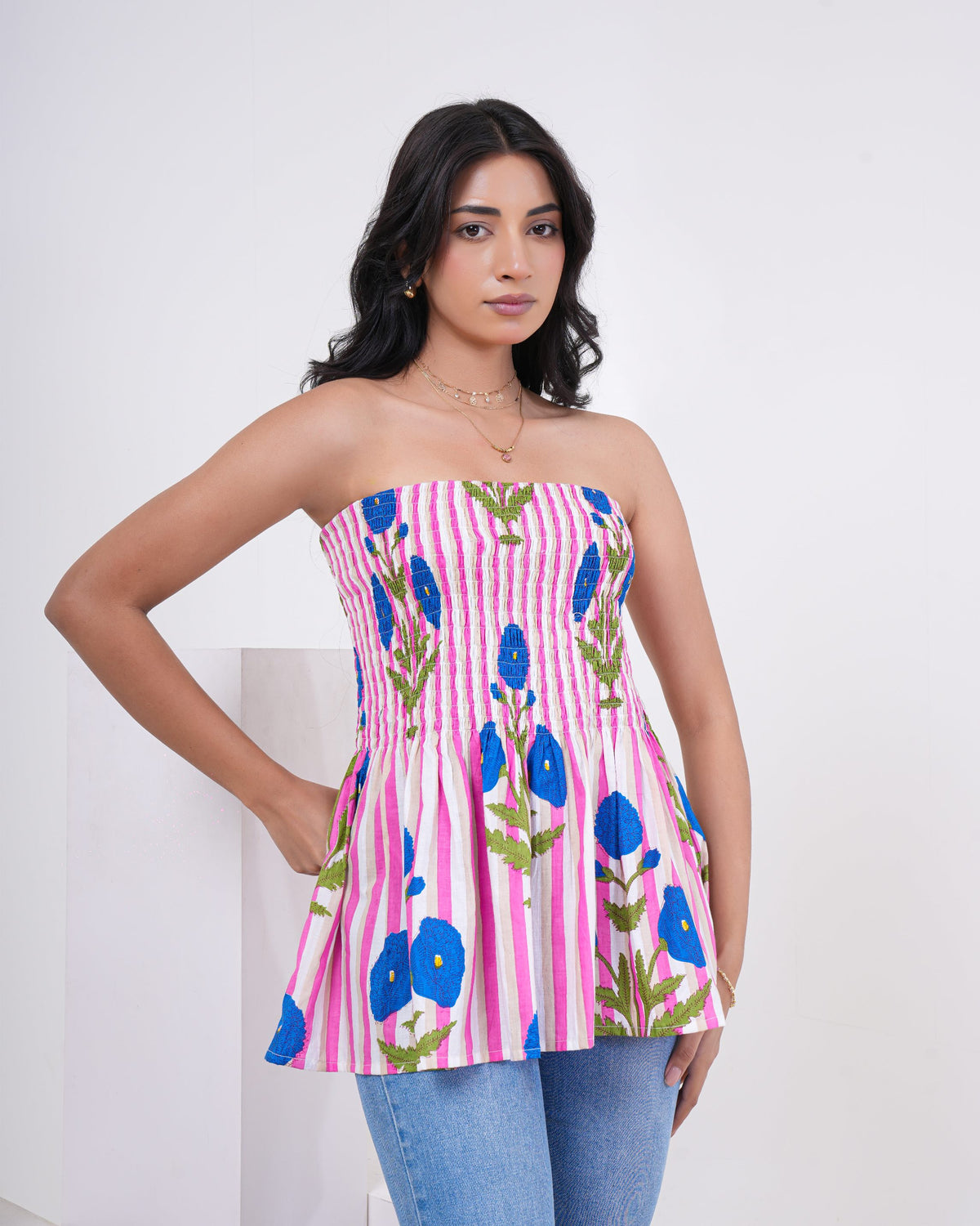 Candy Bloom Smocked Pure Cotton Tube Top
