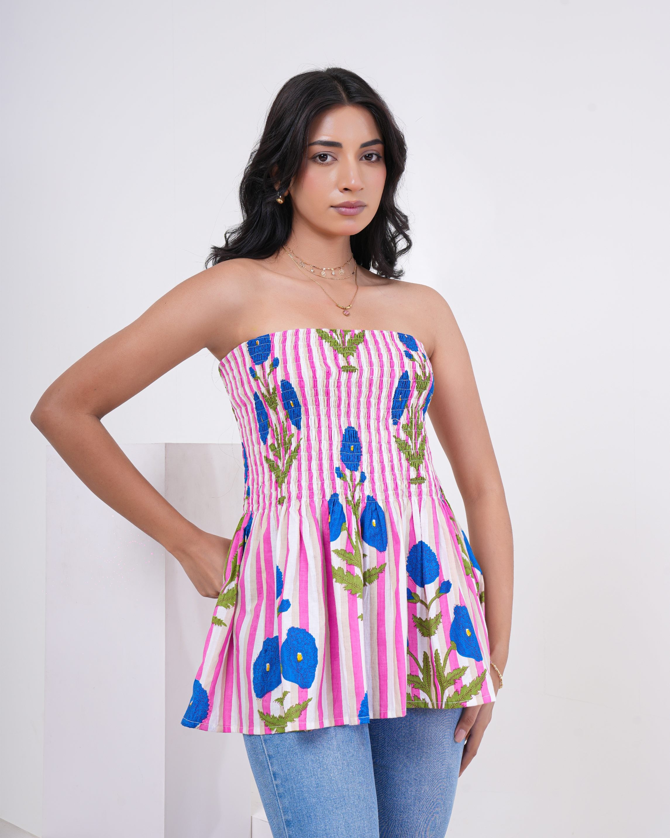 Candy Bloom Smocked Pure Cotton Tube Top