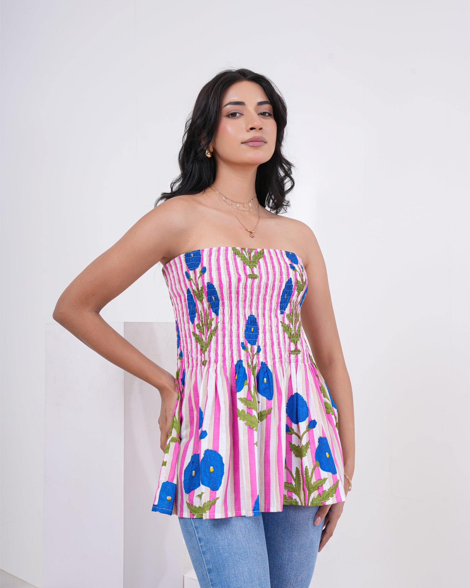 Candy Bloom Smocked Pure Cotton Tube Top
