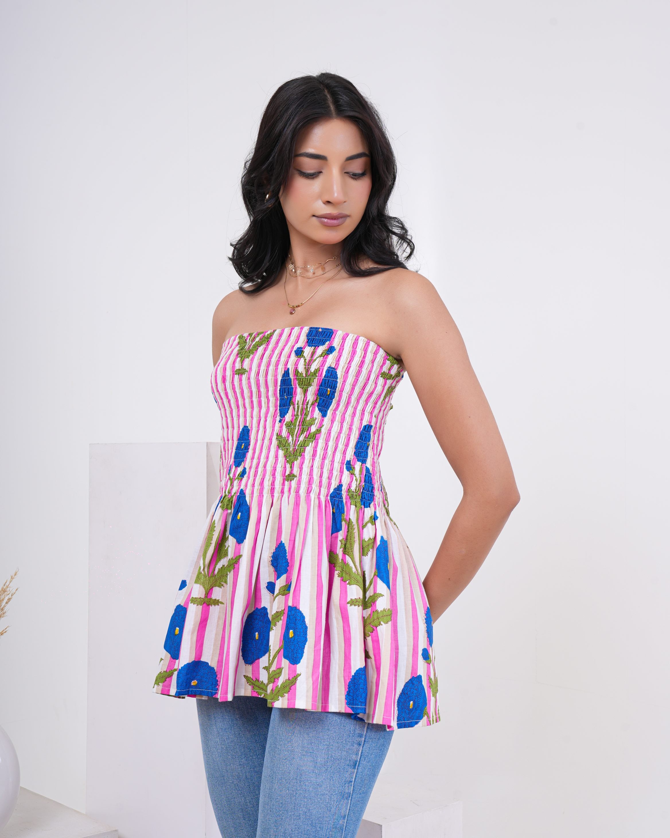 Candy Bloom Smocked Pure Cotton Tube Top
