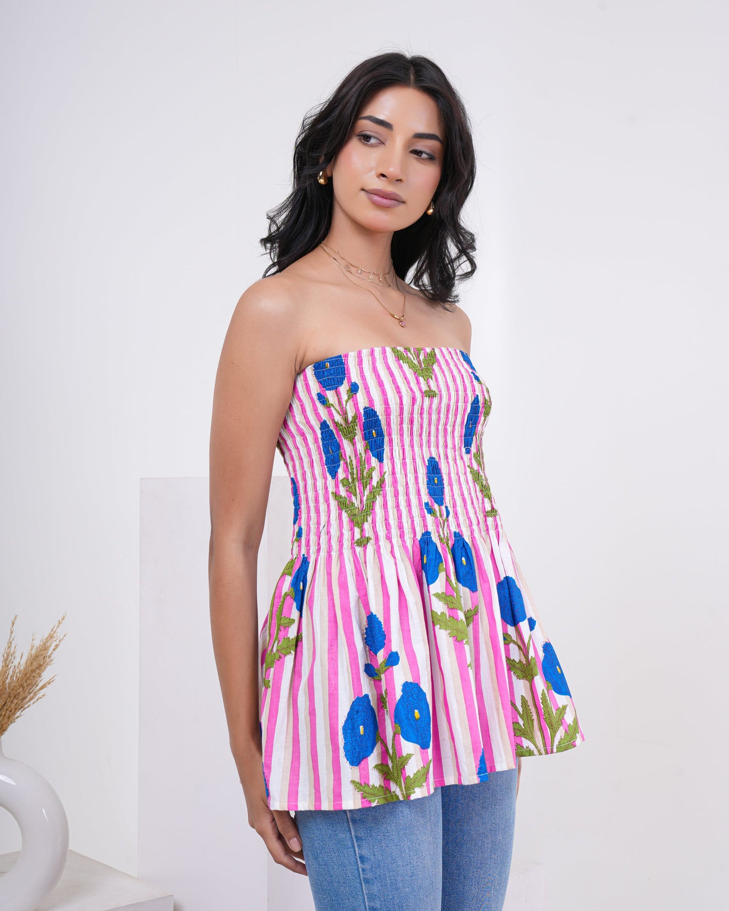 Candy Bloom Smocked Pure Cotton Tube Top