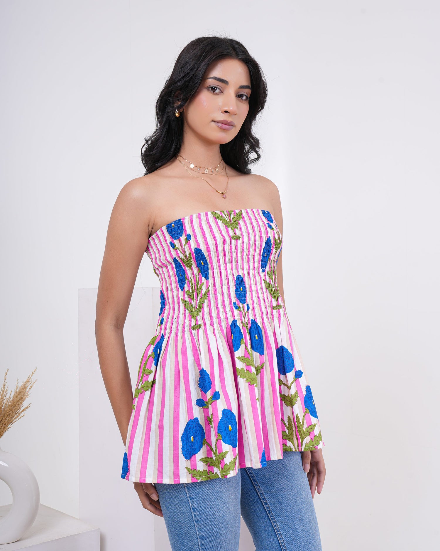 Candy Bloom Smocked Pure Cotton Tube Top