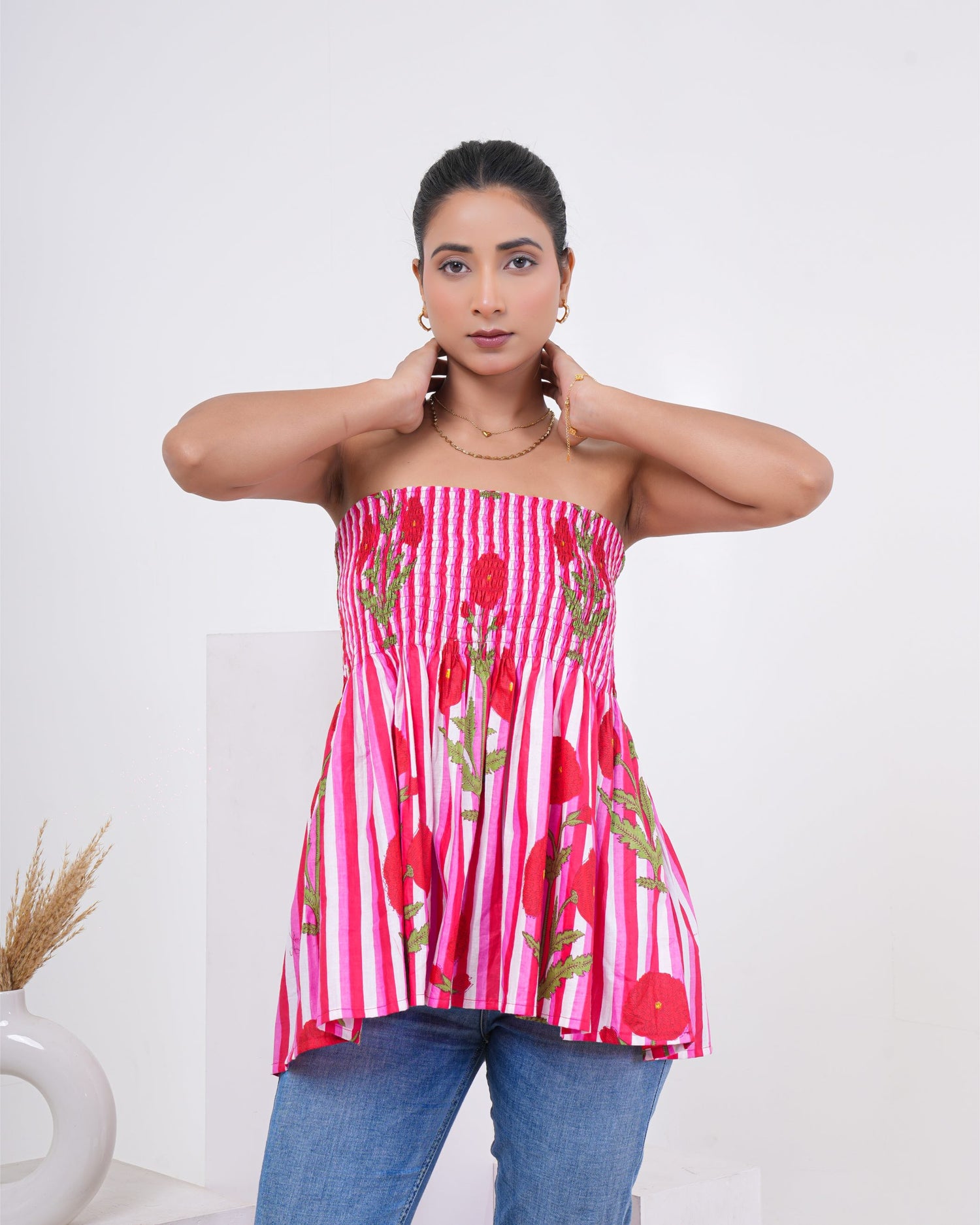Rose Bloom Smocked Pure Cotton Tube Top