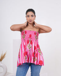 Rose Bloom Smocked Pure Cotton Tube Top