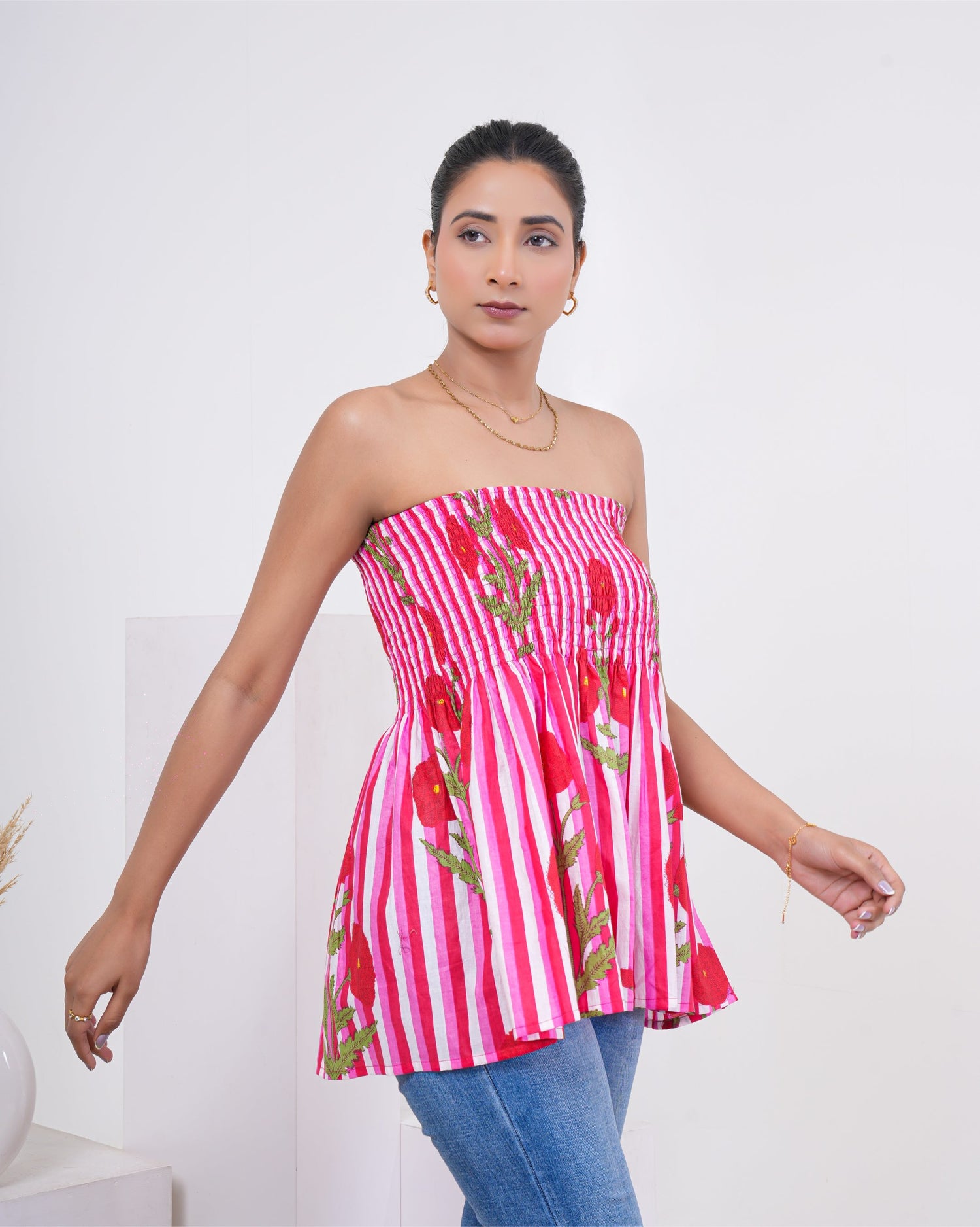 Rose Bloom Smocked Pure Cotton Tube Top