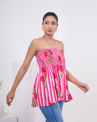 Rose Bloom Smocked Pure Cotton Tube Top