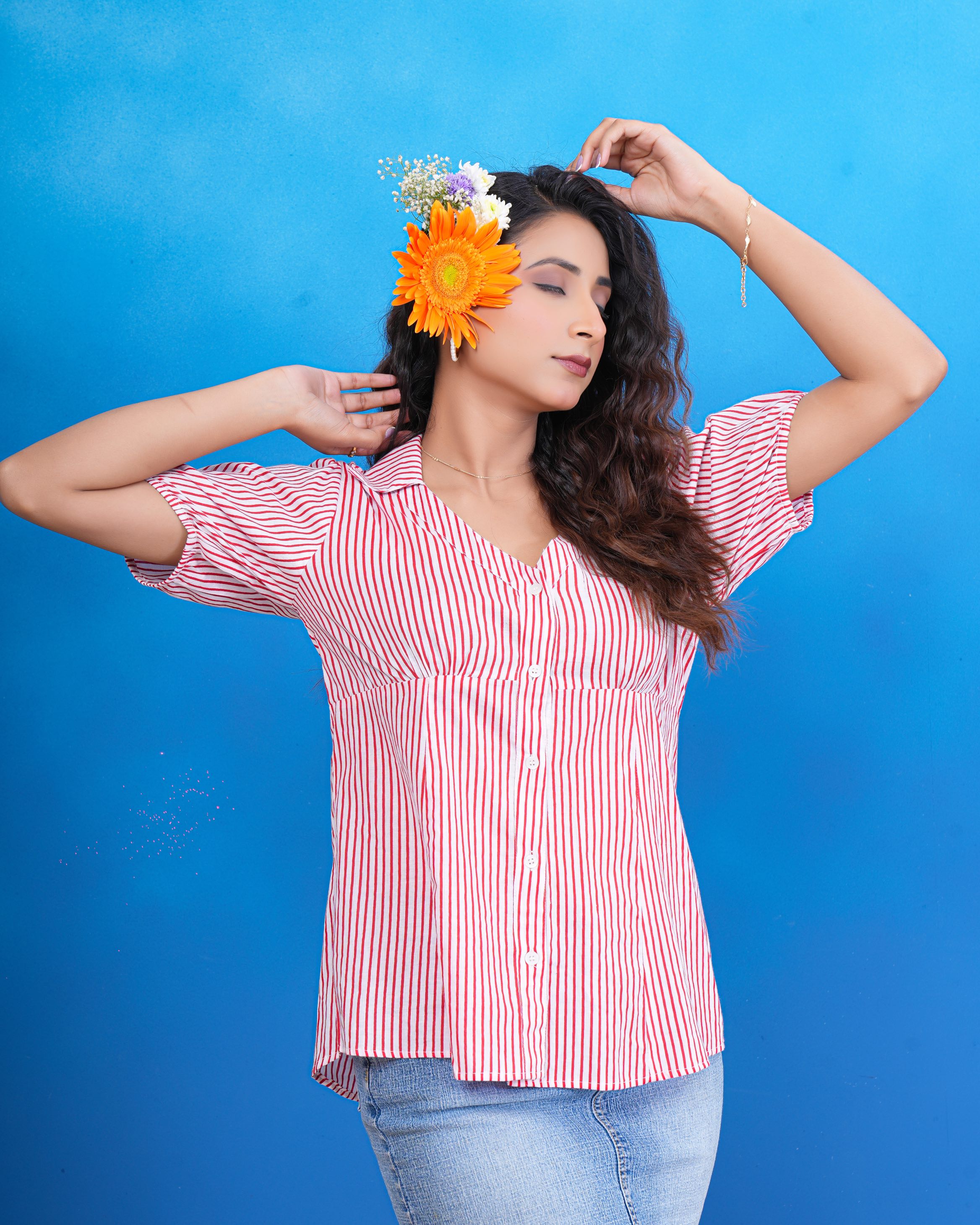 Cherry Breeze Stripe Pure Cotton Shirt