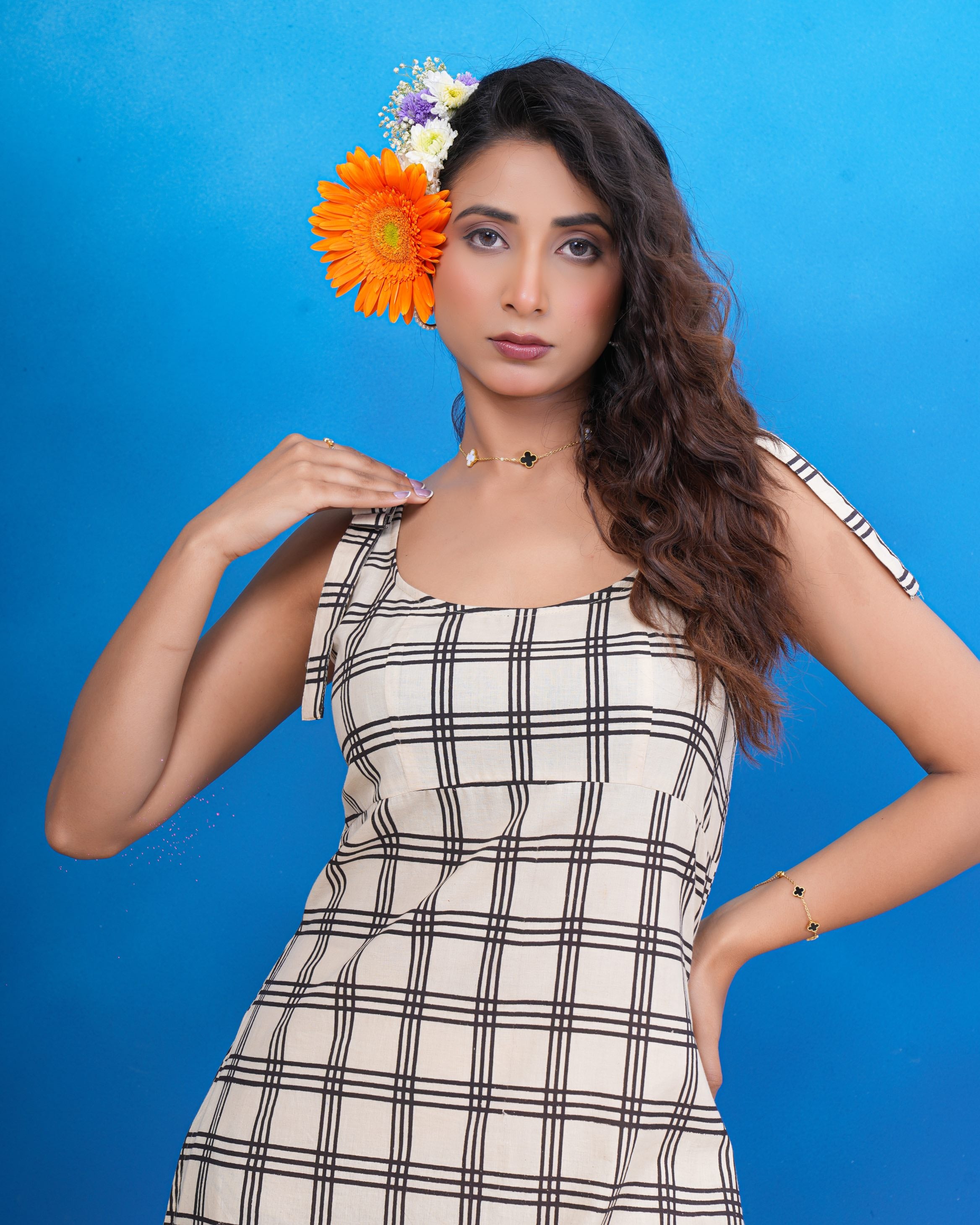 Ivory Check Breeze Pure Cotton Dress