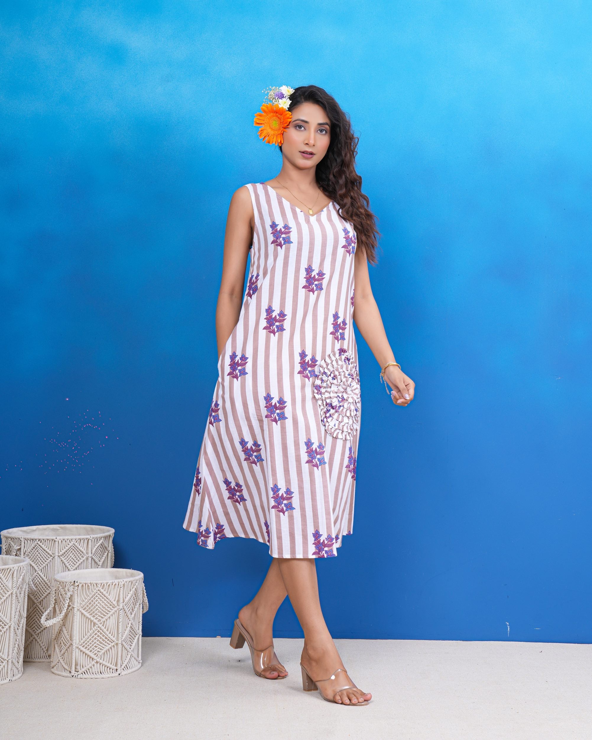 Lavender Meadow Stripe Cotton Dress