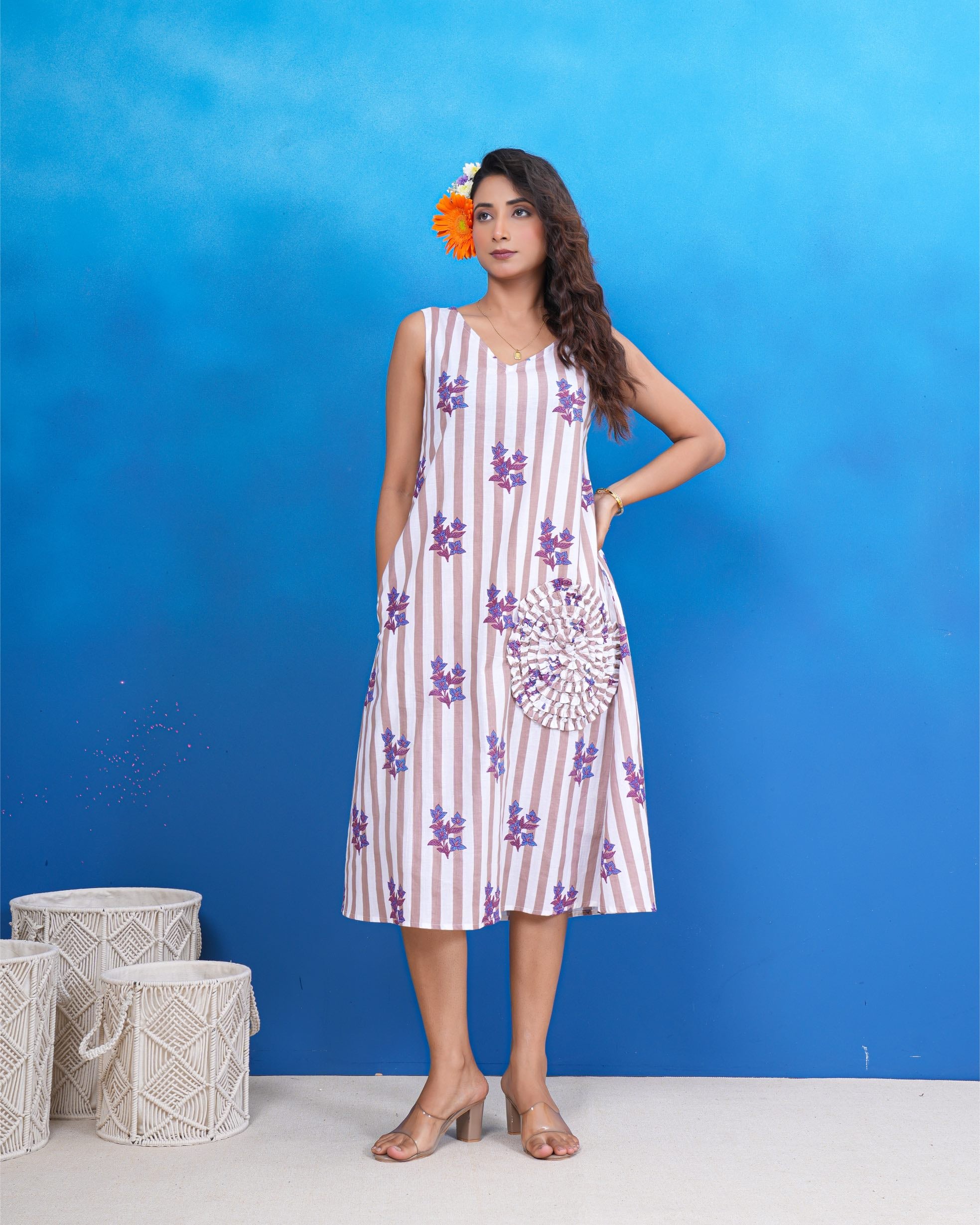 Lavender Meadow Stripe Cotton Dress