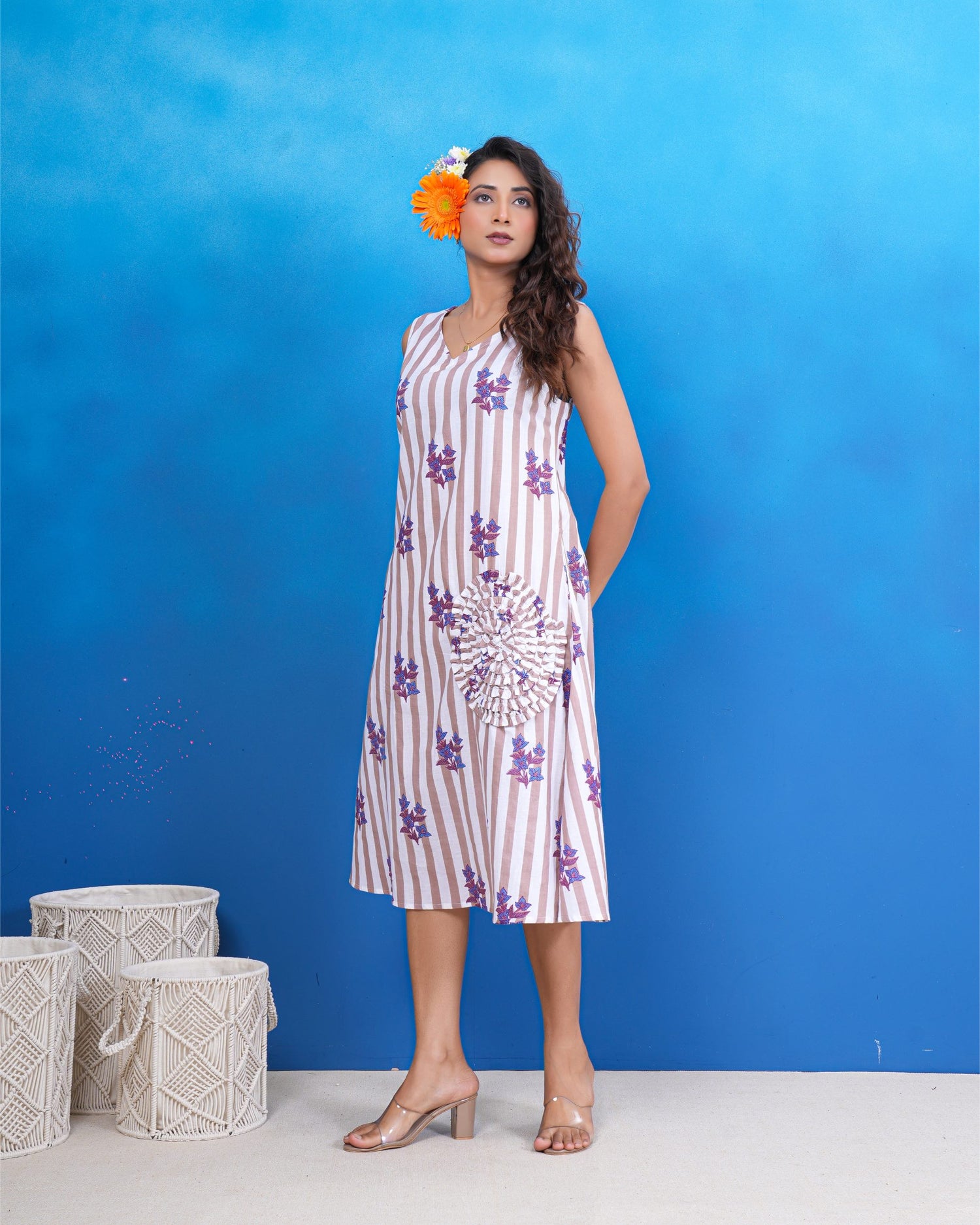 Lavender Meadow Stripe Cotton Dress