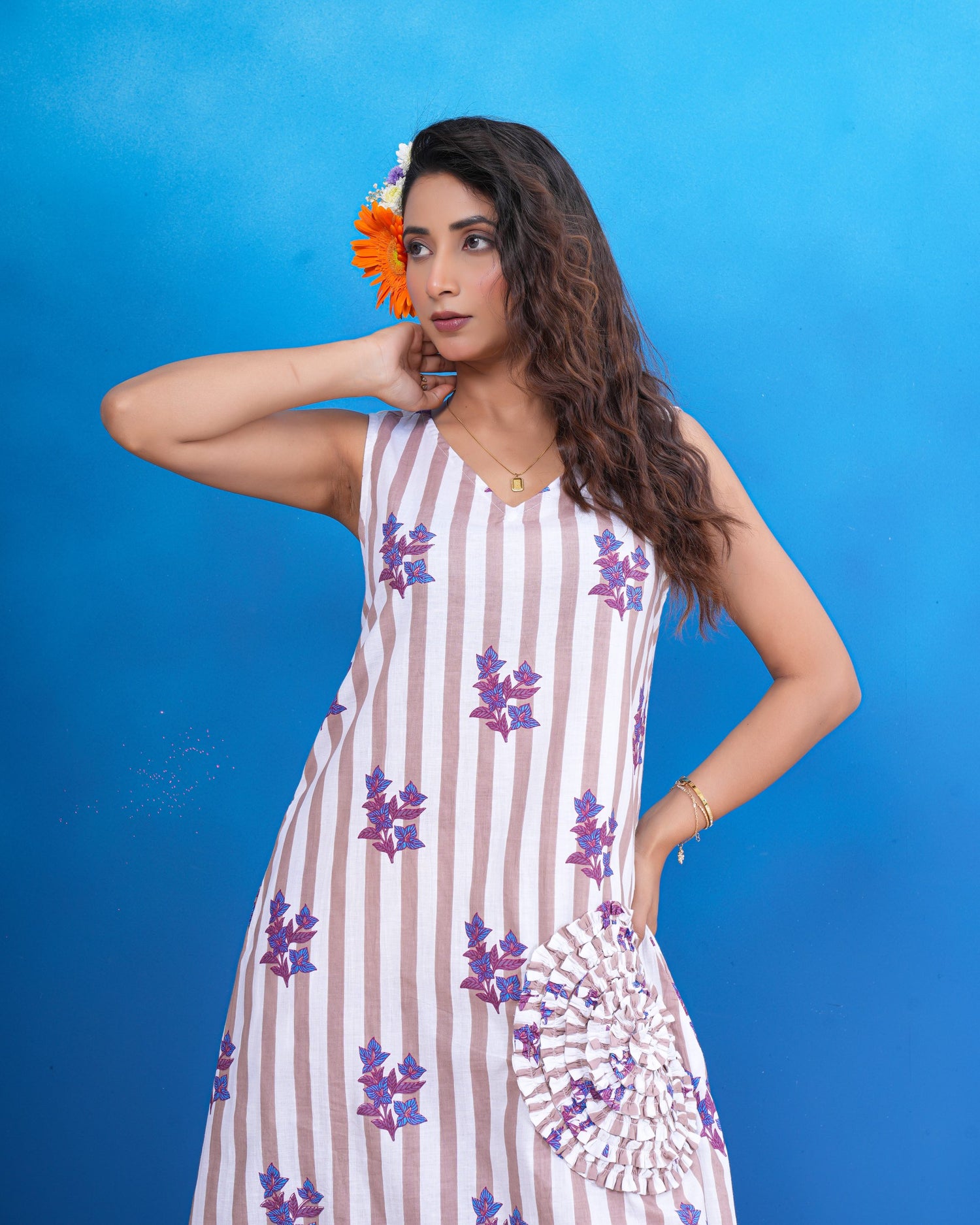 Lavender Meadow Stripe Cotton Dress
